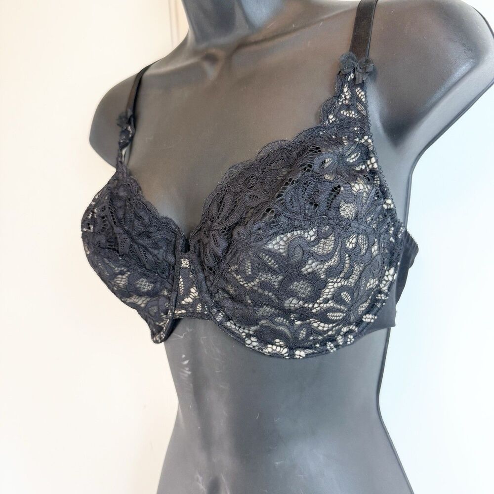 Wacoal Women 32DDD Black Beige All Dressed Up Lace Bra Unlined Underwire 851166